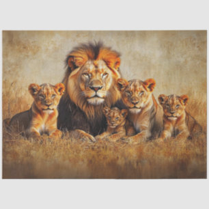 Decoupage Majestic Lion Lioness & 3 Cubs Seidenpapier