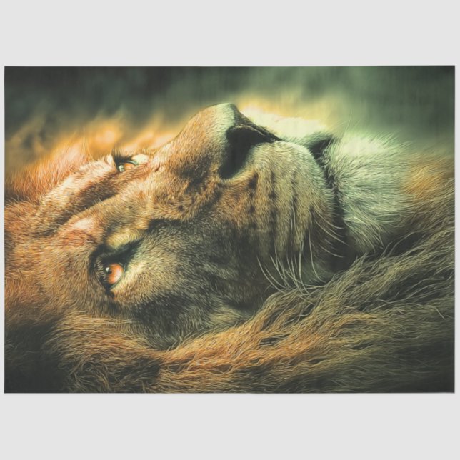 Decoupage Majestic Löwe Profil Goldenes Licht Seidenpapier (Vorderseite)