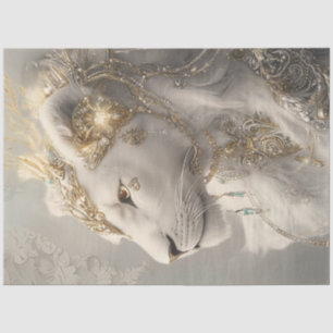 Decoupage Majestic White Lioness Ornamente & Gold Seidenpapier