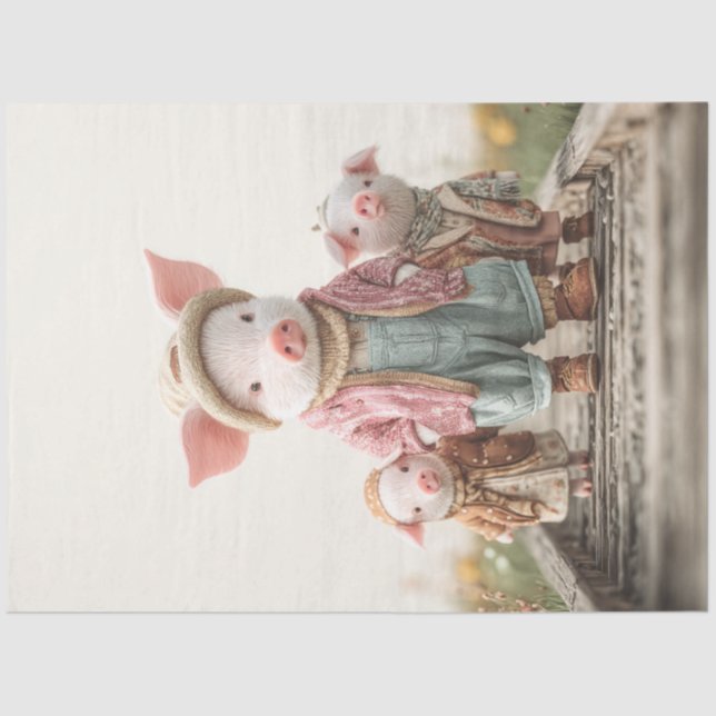 Decoupage Mama Pig & Ferkel Whimsical Family Seidenpapier (Vorderseite)