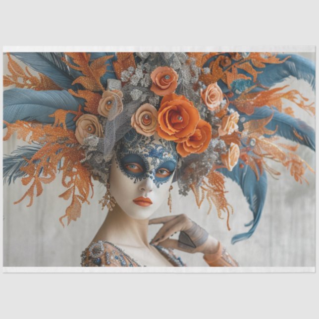 Decoupage Mardi Gras Queen mit Headresse Seidenpapier (Vorderseite)