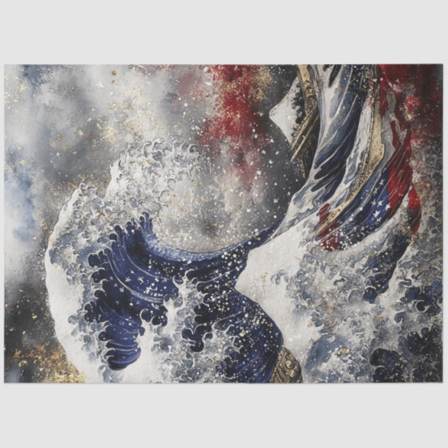 Decoupage Massive Ocean Wave USA Flag Seidenpapier (Vorderseite)
