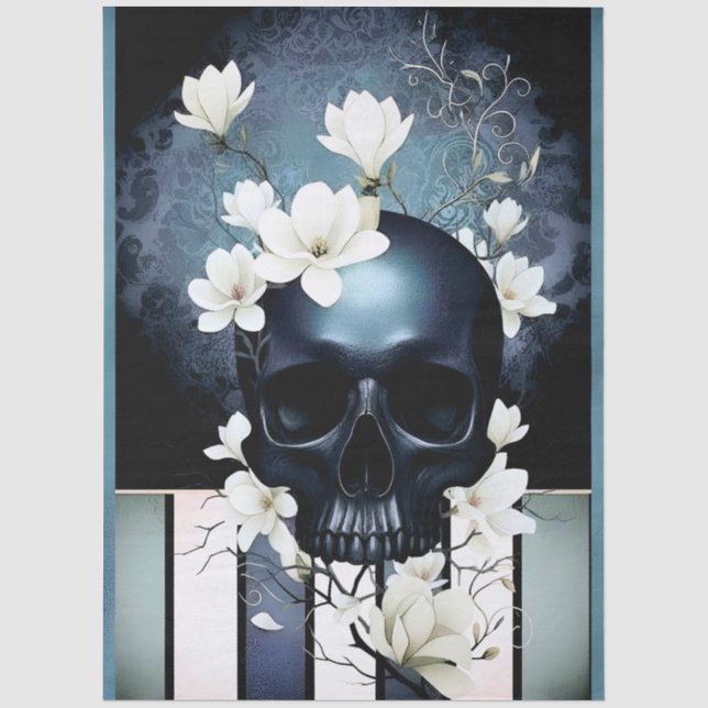 Decoupage Midnight Skull with Magnolia Seidenpapier (Vorderseite)