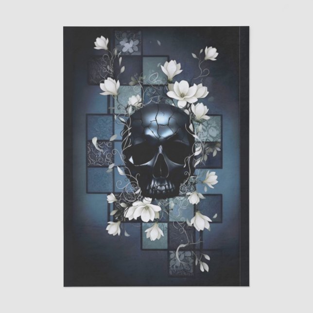 Decoupage Midnight Skull with Magnolia Seidenpapier (Vorderseite)