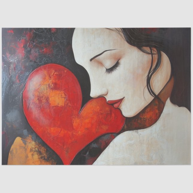 Decoupage Minimalistisch Valentine Heart Ladys Fac Seidenpapier (Vorderseite)