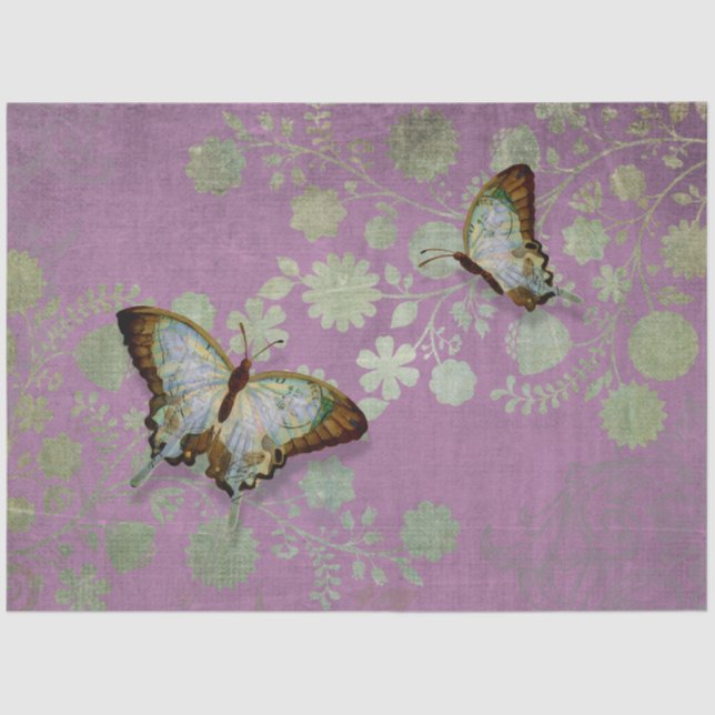 Decoupage Modern Vintag Butterfly Floral Lila Seidenpapier (Vorderseite)