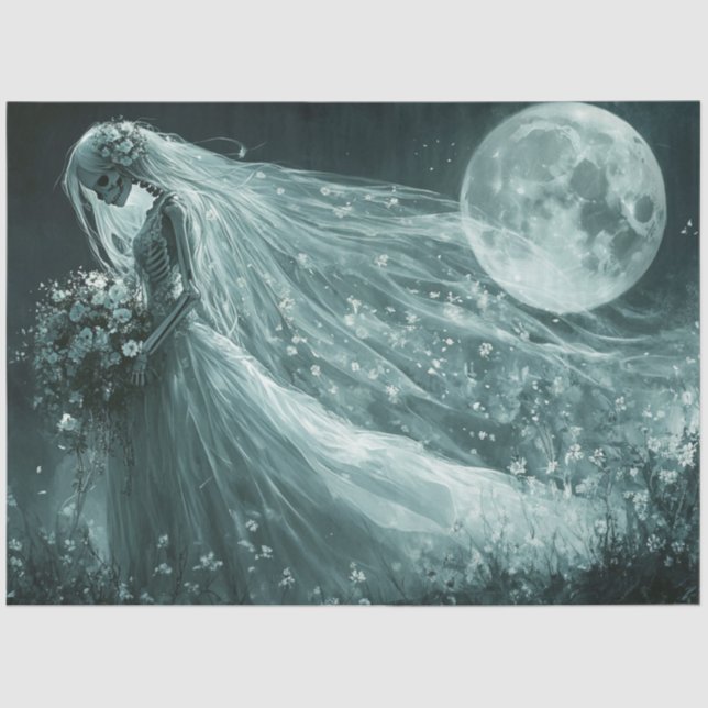 Decoupage Monochrome Skelett Hochzeit Vollmond Seidenpapier (Vorderseite)