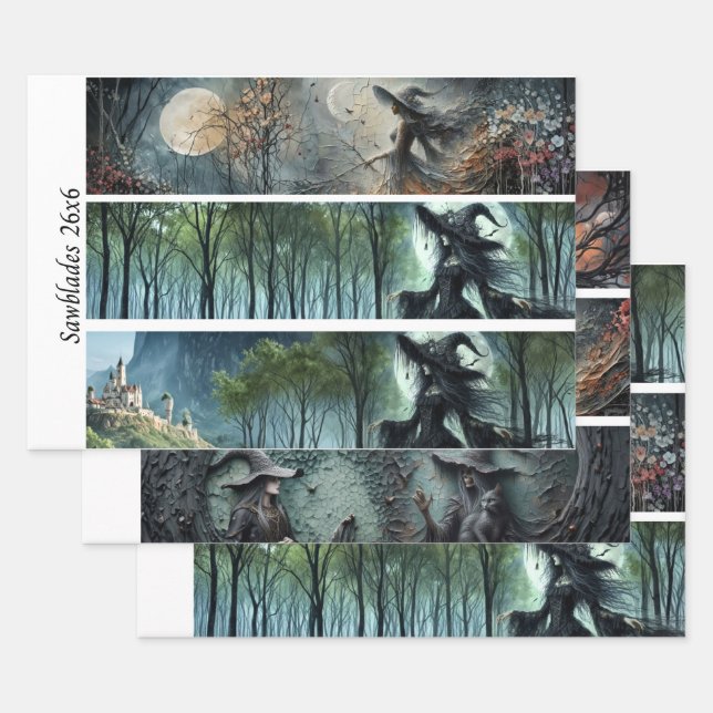 Decoupage Moonlit Gothic Forest & Witch Handsaws Geschenkpapier Set (Set)