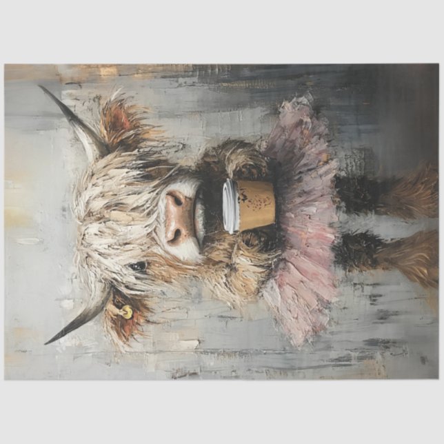 Decoupage Niedlich Highland Cow Pink Tutu & Coffee Seidenpapier (Vorderseite)
