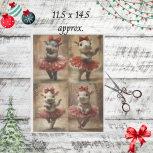 Decoupage Niedlich Hippo Tanzen in Christmas Tutu  Seidenpapier