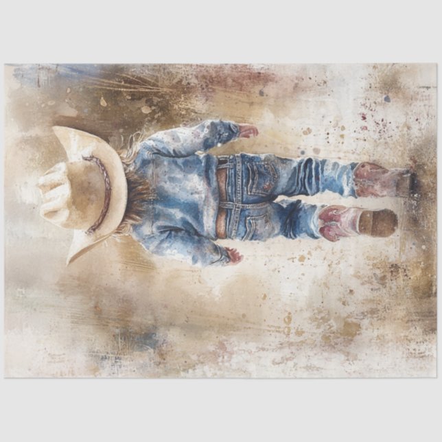 Decoupage Nostalgic Kleiner Cowboy Spaziergang weg Seidenpapier (Vorderseite)
