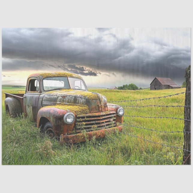 Decoupage Nostalgic Rusty Red Truck Alter Stall Seidenpapier (Vorderseite)