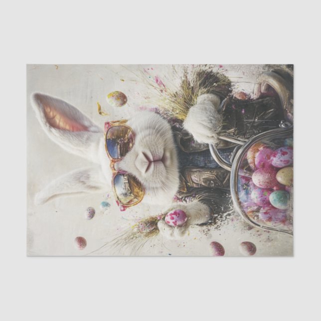 Decoupage Oaster Rabbit Leather Jacket Egg Hunt Seidenpapier (Vorderseite)