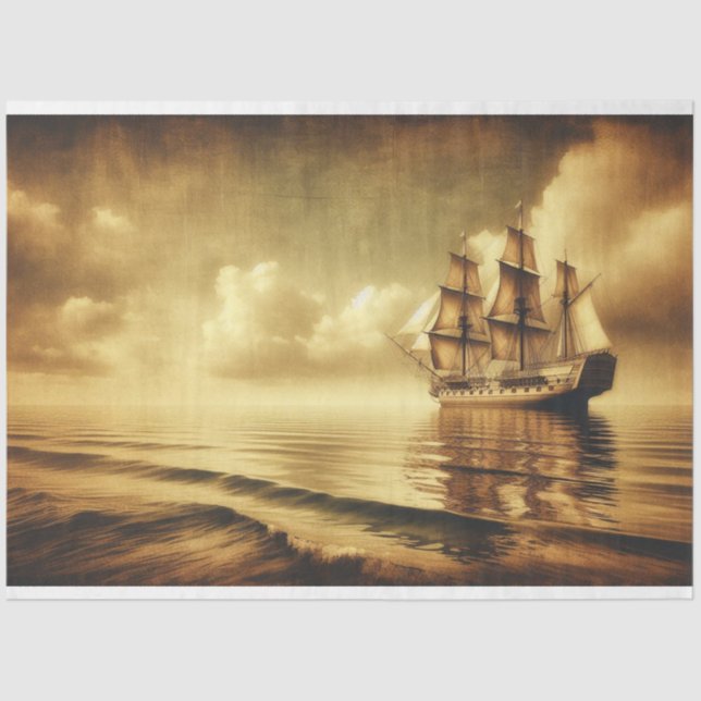 Decoupage Ocean Segelschiff Sepia Seidenpapier (Vorderseite)