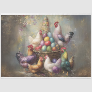Decoupage Osterherde Hühner Räuber Helle Eier Seidenpapier