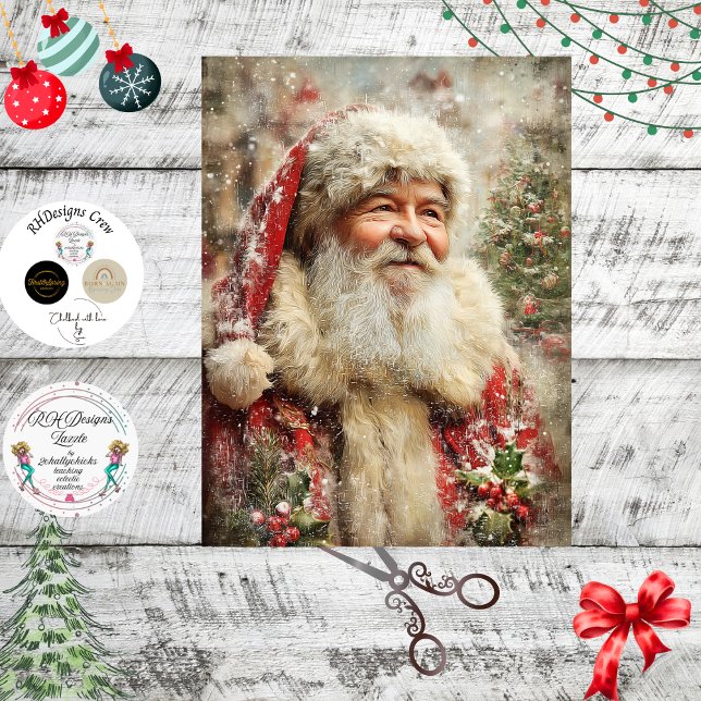 Decoupage Painterly Santa Claus Snowy Tree Artwork Seidenpapier (Von Creator hochgeladen)