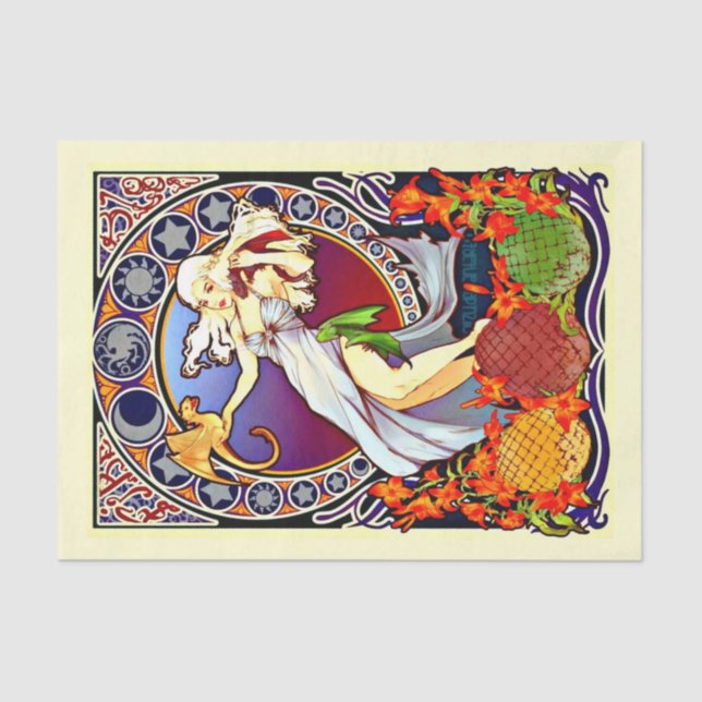 Decoupage Paper 10"x15" - Alphonse Mucha 3 Seidenpapier (Vorderseite)