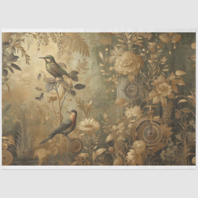 Decoupage Paper Steampunk Botanische Blume Seidenpapier (Vorderseite)