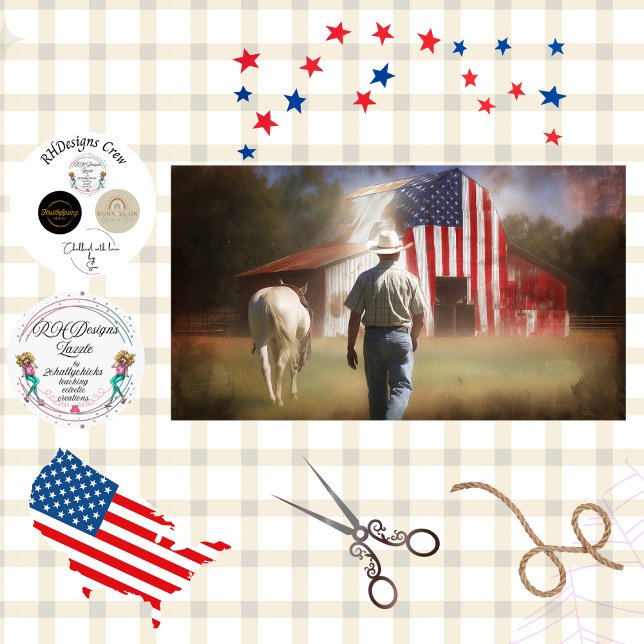 Decoupage Patriotic Barn White Horse & Rancher Seidenpapier (Von Creator hochgeladen)