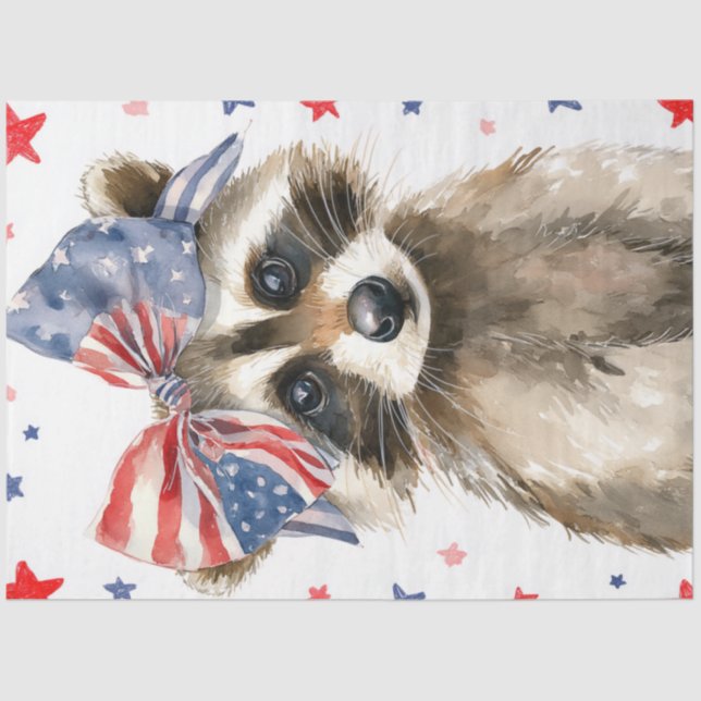 Decoupage Patriotic Raccoon Whimsical 4. Juli Seidenpapier (Vorderseite)