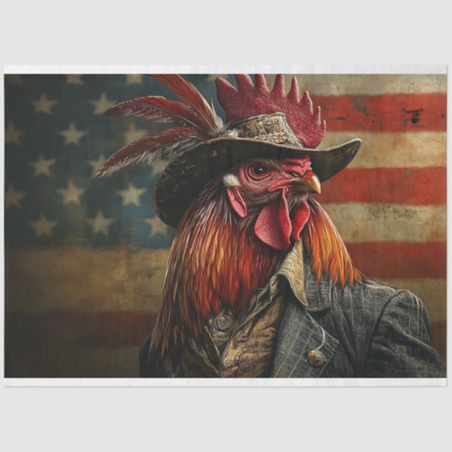 Decoupage Patriotic USA Flag Rooster Seidenpapier (Vorderseite)