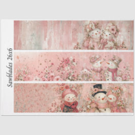 Decoupage Pink Floral Snowman Handsaw Panels  Seidenpapier