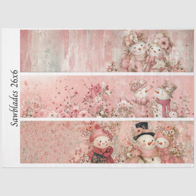 Decoupage Pink Floral Snowman Handsaw Panels  Seidenpapier (Vorderseite)