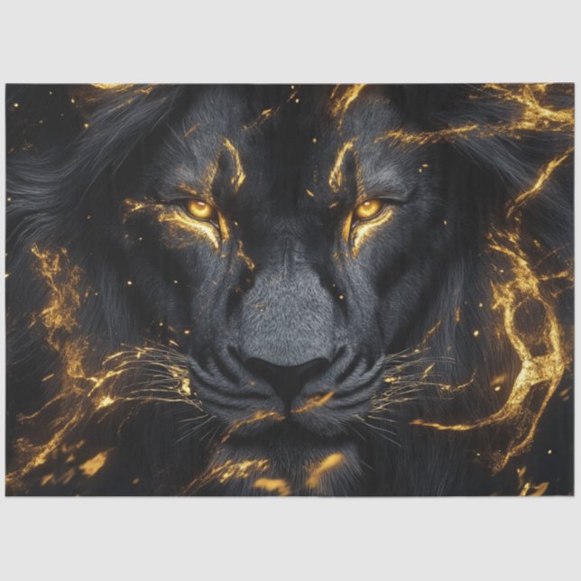 Decoupage Pitch Black Lion mit Gold Closeup (Set) Seidenpapier (Vorderseite)