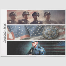 Decoupage Police Tribute Badge Flag Handsaw Seidenpapier