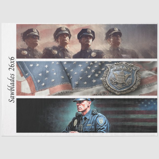 Découpage Polizei Tribute-Abzeichen Flagge Handsäg Seidenpapier (Vorderseite)