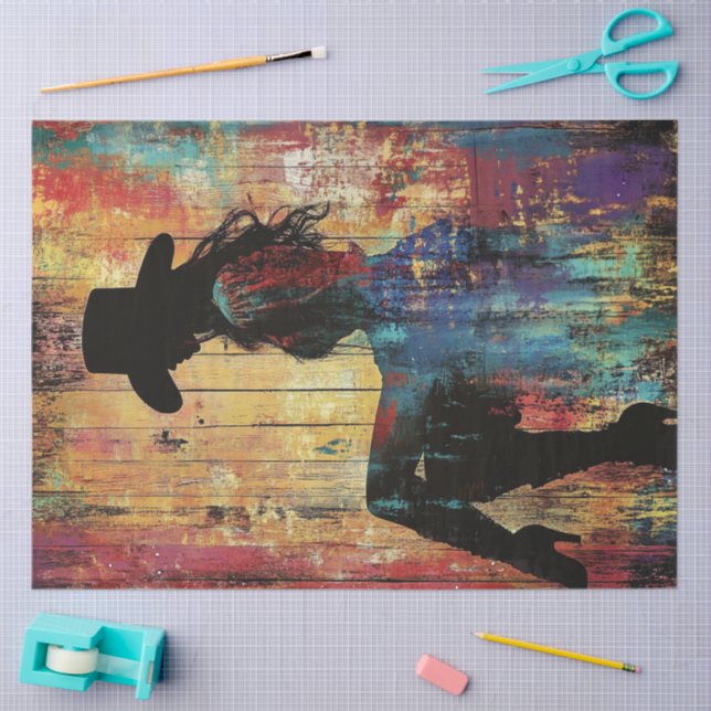 Decoupage POP ART Cowgirl Silhouette Red Black Fun Seidenpapier (Basteln)