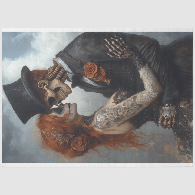 Decoupage Portrait Skeleton Couple Getried Seidenpapier (Vorderseite)