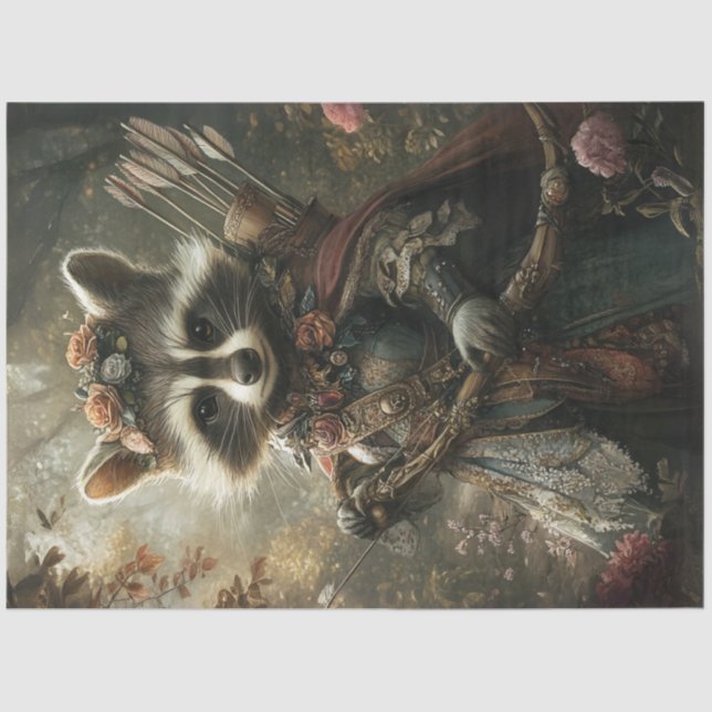 Decoupage Racoon Lady Robin Hood of Forest Seidenpapier (Vorderseite)