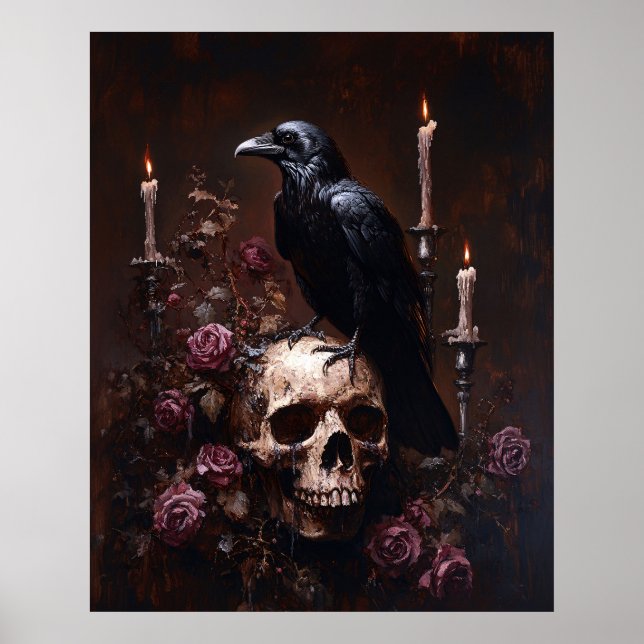 Decoupage Raven on Skull with Candles Poster (Vorne)