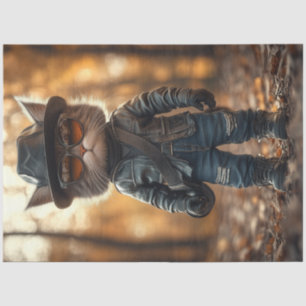 Decoupage Rebellious Cat Leather Jacket ist Umarmu Seidenpapier