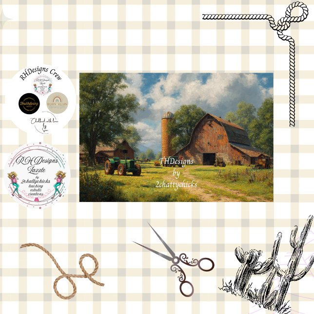 Decoupage Red Barn Farm Field & Tractor Seidenpapier (Von Creator hochgeladen)