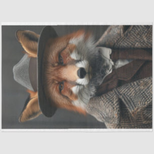 Decoupage Red Fox Business Anzug Hat Seidenpapier