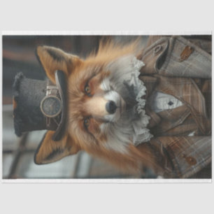 Decoupage Red Fox Steampunk Karierter Anzug Seidenpapier