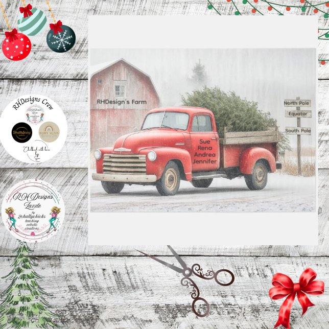 Decoupage Red Truck & Barn Farm Winter Scene Seidenpapier (Von Creator hochgeladen)
