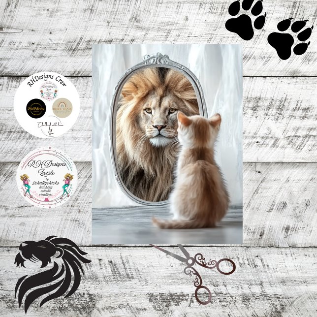 Decoupage-Reflexion Selbst von Kätzchen und Löwe  Seidenpapier (Von Creator hochgeladen)