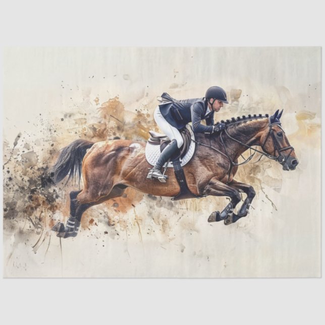 Decoupage Reitpferd Jumping Seidenpapier (Vorderseite)