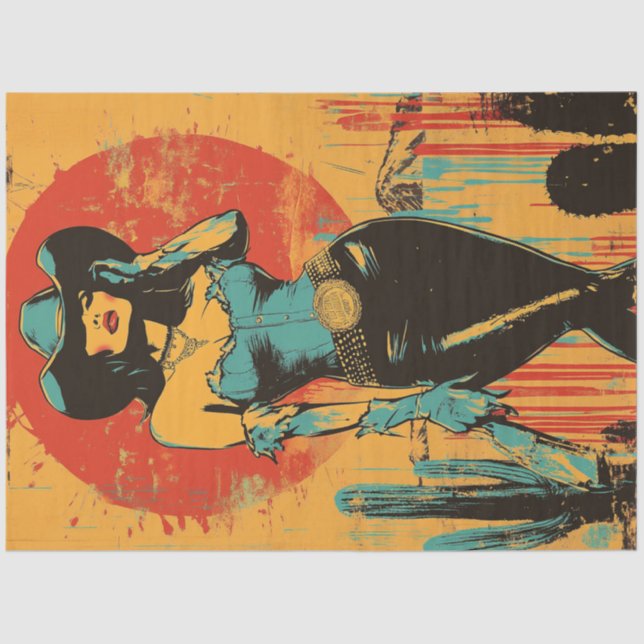 Decoupage Retro Pop Art Cowgirl Button Up Poster Seidenpapier (Vorderseite)