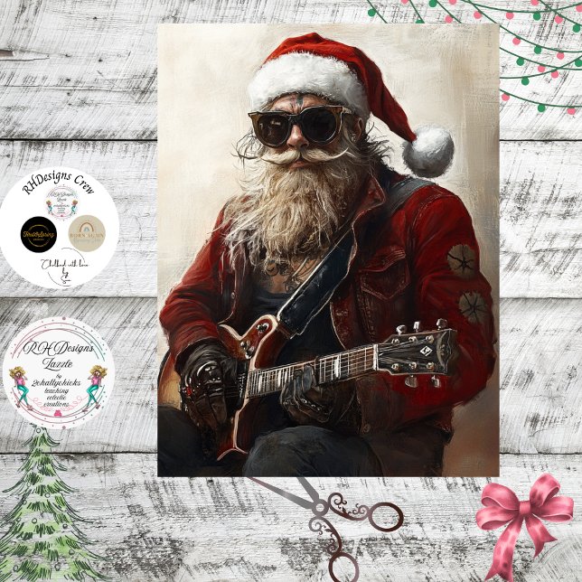 Decoupage Rock & Roll Weihnachtsmann E-Gitarre Seidenpapier (Von Creator hochgeladen)