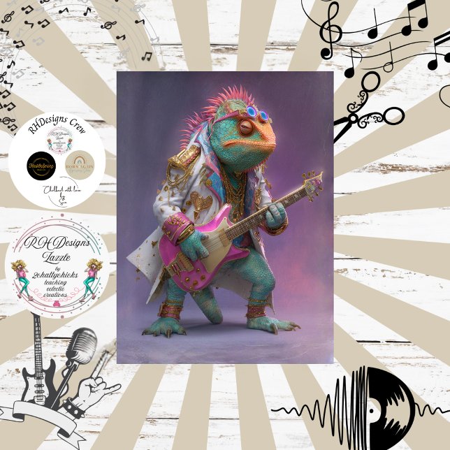 Decoupage Rockstar Chameleon Fur Feather Funk Band Seidenpapier (Von Creator hochgeladen)