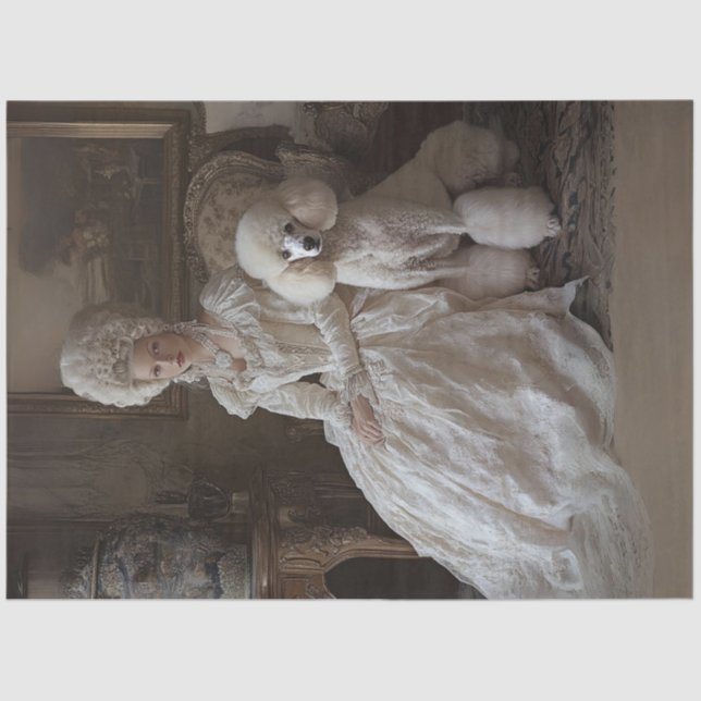 Decoupage Rokoko Style Lady & Standard Poodle Seidenpapier (Vorderseite)