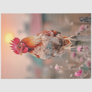 Decoupage Rooster Holz Post Sunrise Crocking Seidenpapier