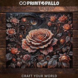 Decoupage - Rose galore auf schwarz - Seidenpapier