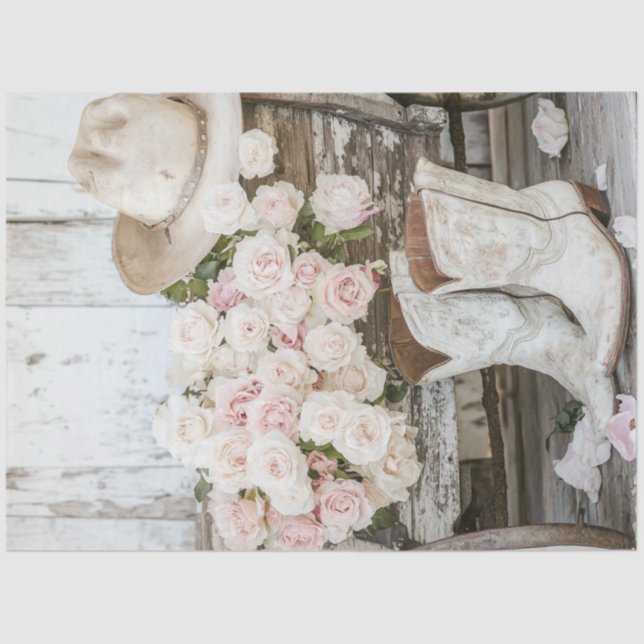 Decoupage Rustic Cowboy Boot Western Hat Pink Seidenpapier (Vorderseite)