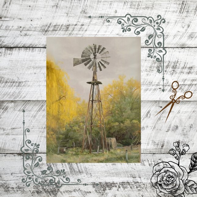 Decoupage Rustic Landschaft Windmill Gelb Seidenpapier (Von Creator hochgeladen)