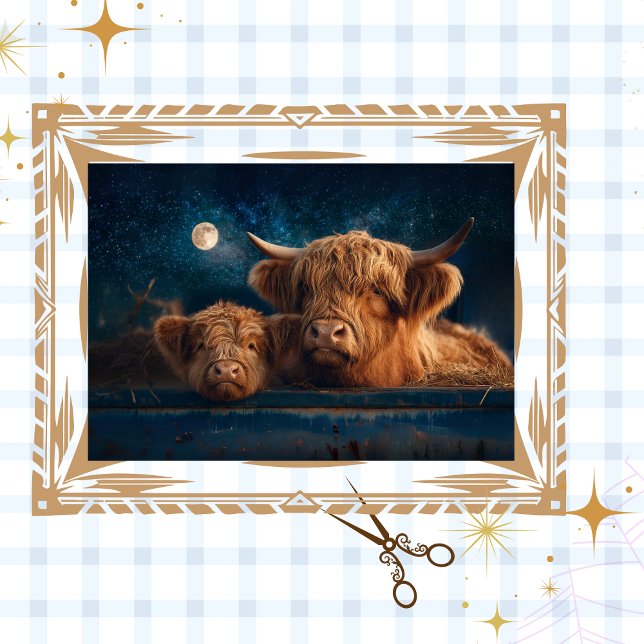 Decoupage Rustic Moonlit Highland Kühe in Trough Seidenpapier (Von Creator hochgeladen)